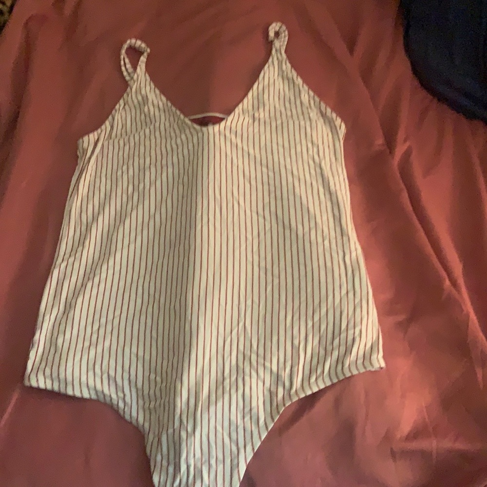 BKE red large red and white bodysuit